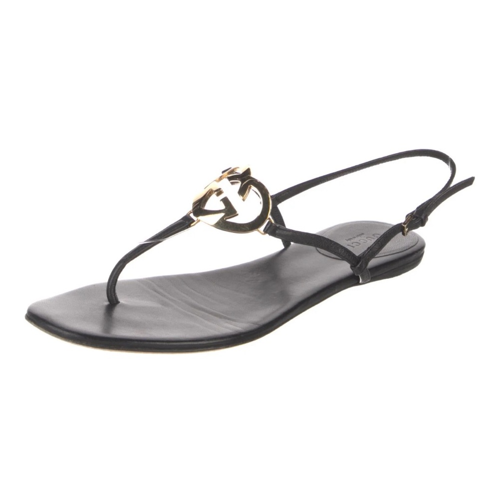 Gucci interlocking gold G logo sandal Black t leather straps